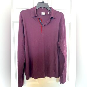 Paul Smith Men’s Collared Button  Down Sweater Size XL Wine 100% Merino Wool